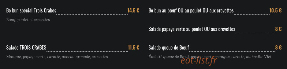 Trois Crabes — carte page 2