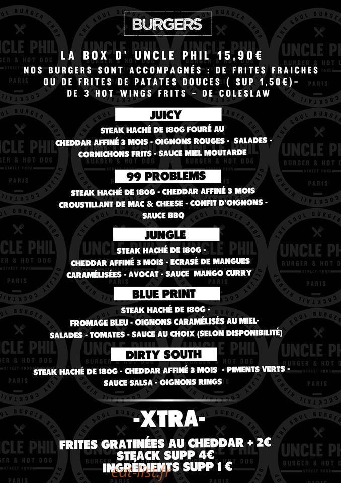 Uncle phil the soul burger shop — carte page 2