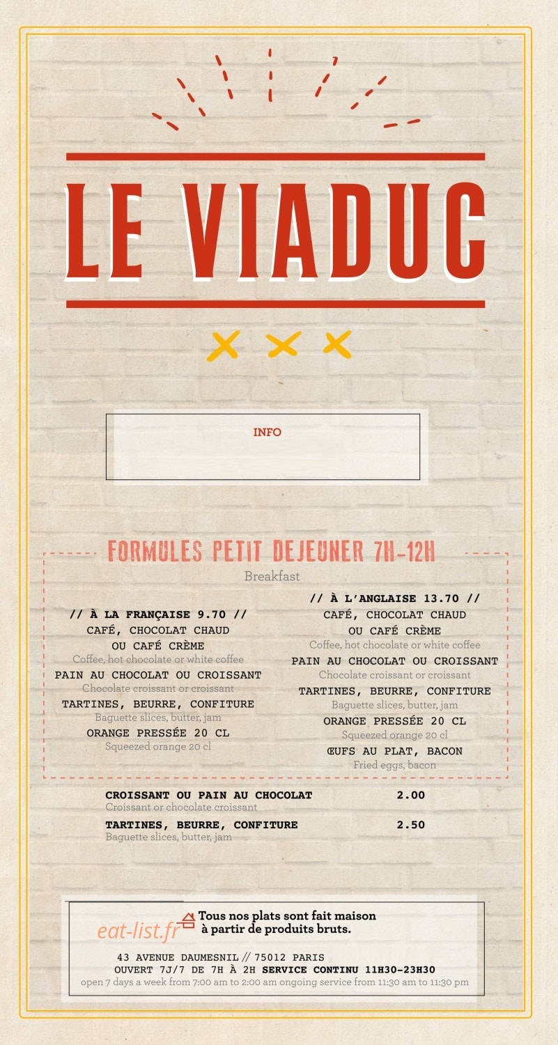 Viaduc Café — carte page 1
