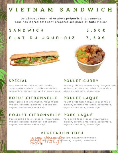 Vietnam Sandwich — carte page 1