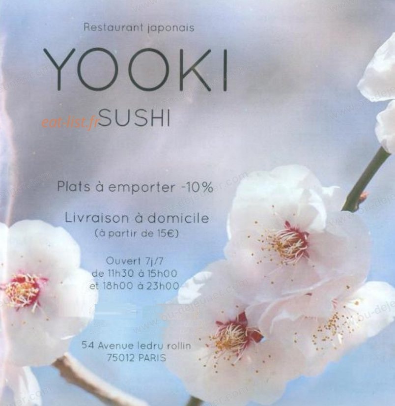 Yooki sushi — carte page 1