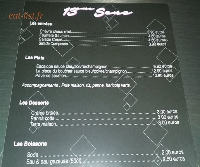 13 Sens Lounge — carte page 1