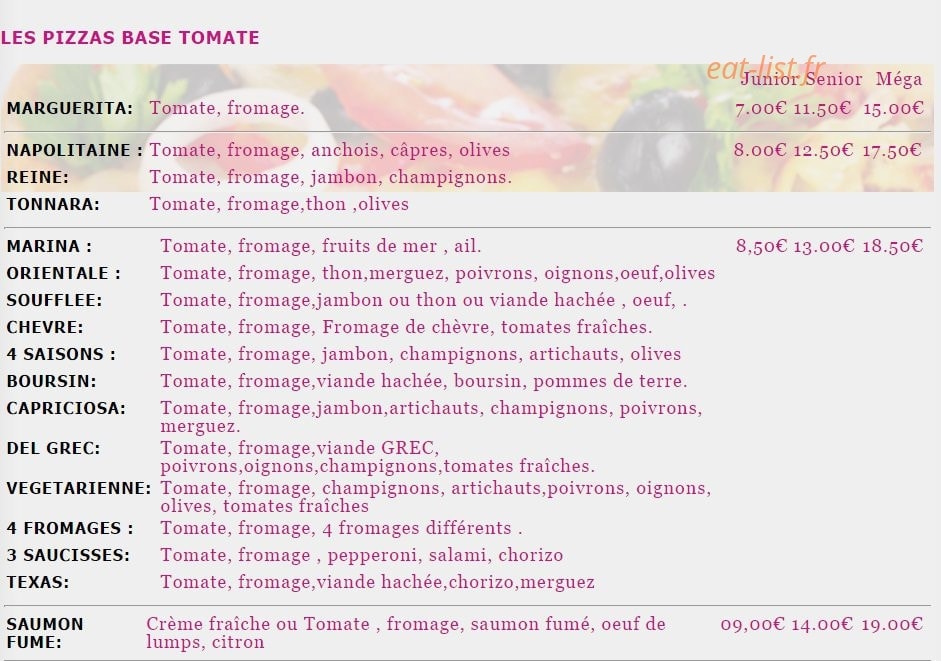 Allo Pizza Express — carte page 1