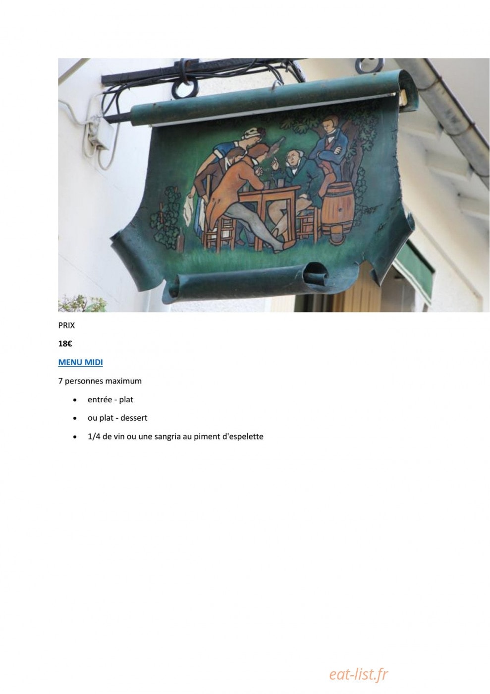 Auberge Etchegorry — carte page 1