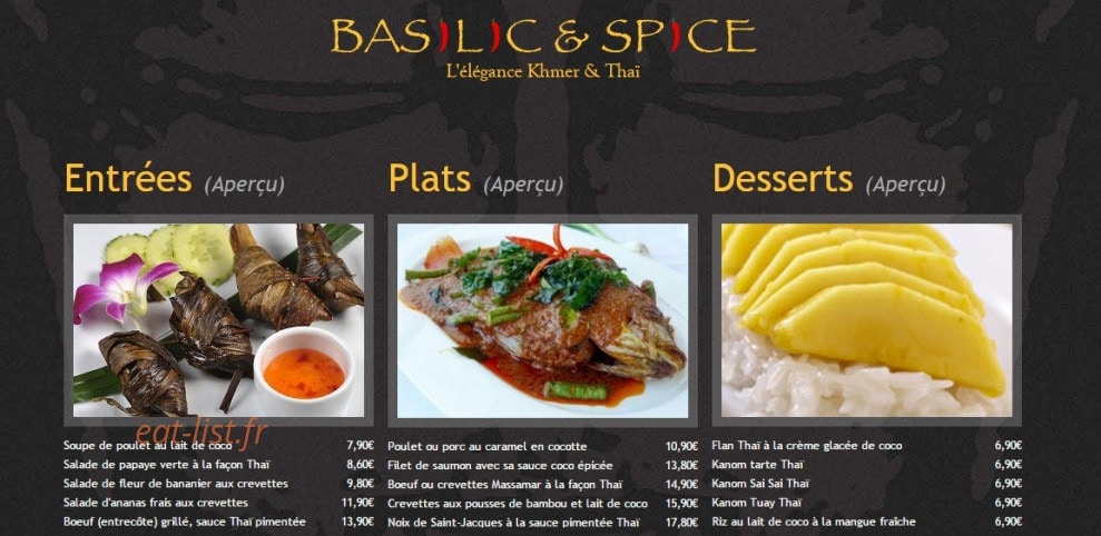 Basilic & Spice — carte page 1