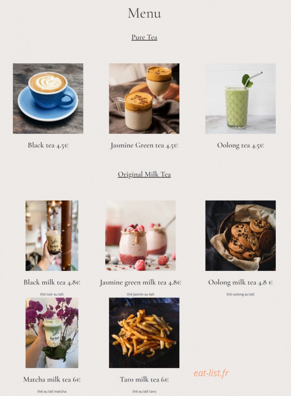 Be Tea — carte page 1