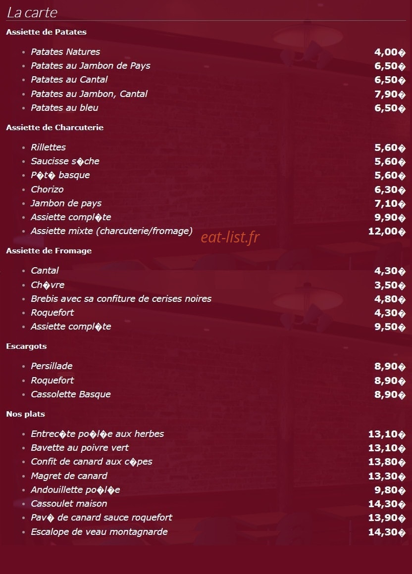 Café Gladines — carte page 1