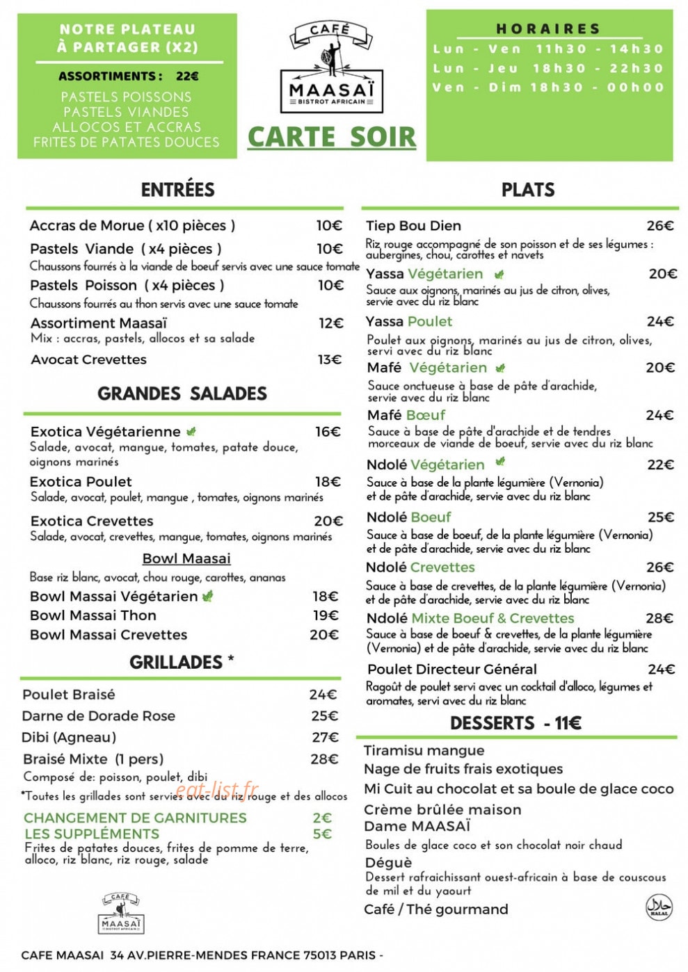 Café Maasai — carte page 2