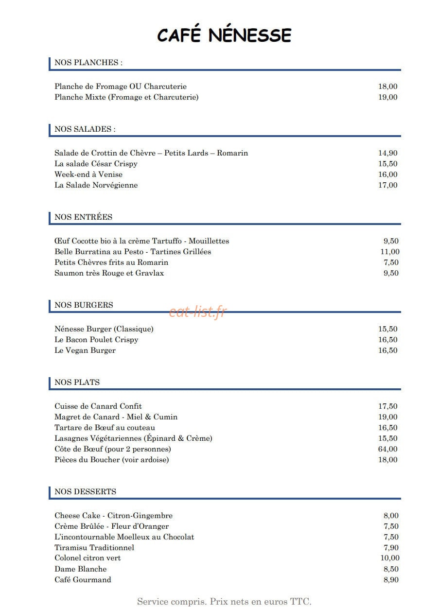 Café Nénesse — carte page 1