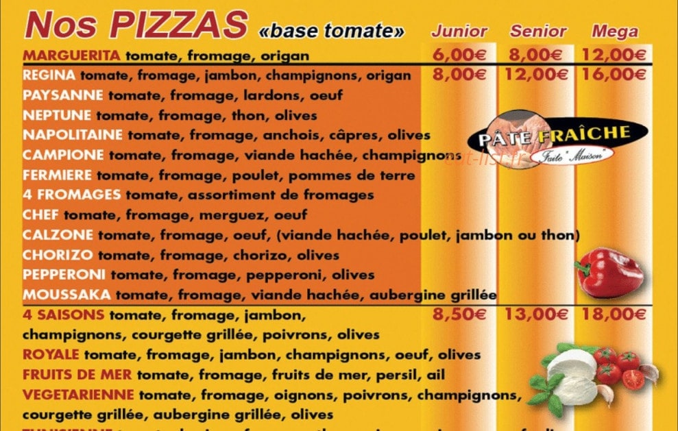 Charlety Pizza — carte page 1