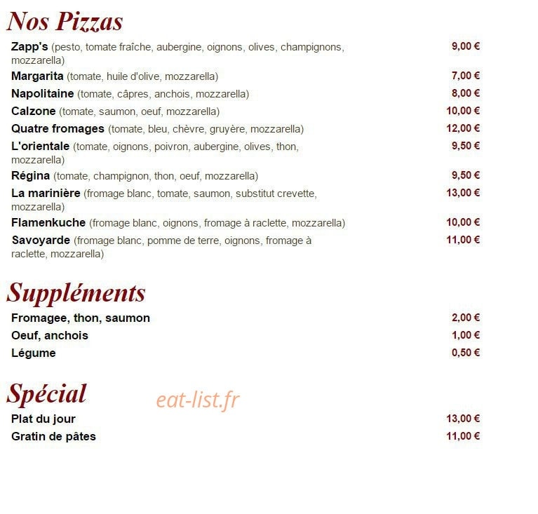 David Zapp's — carte page 1