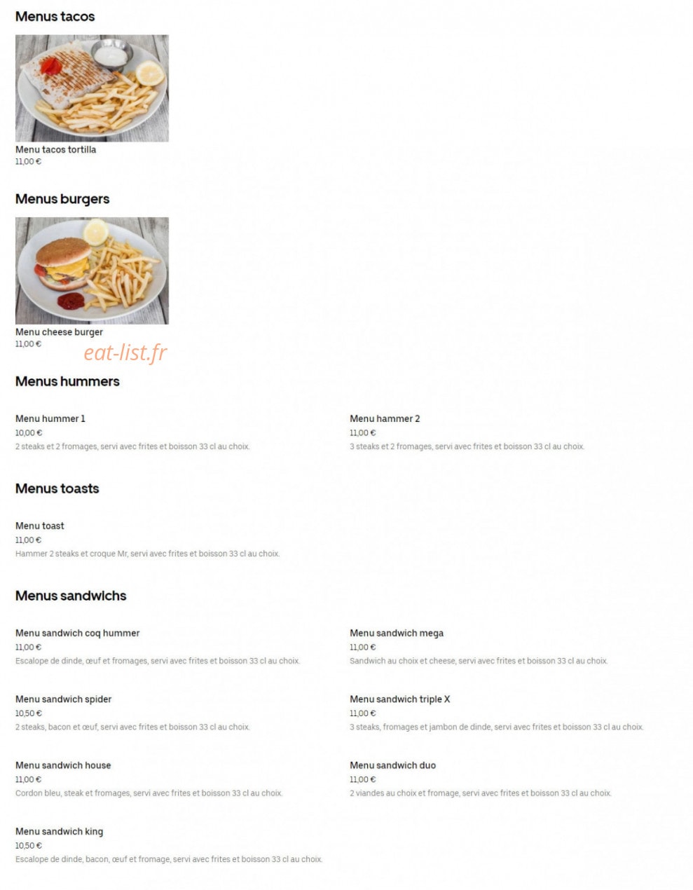 Hot Snack — carte page 1