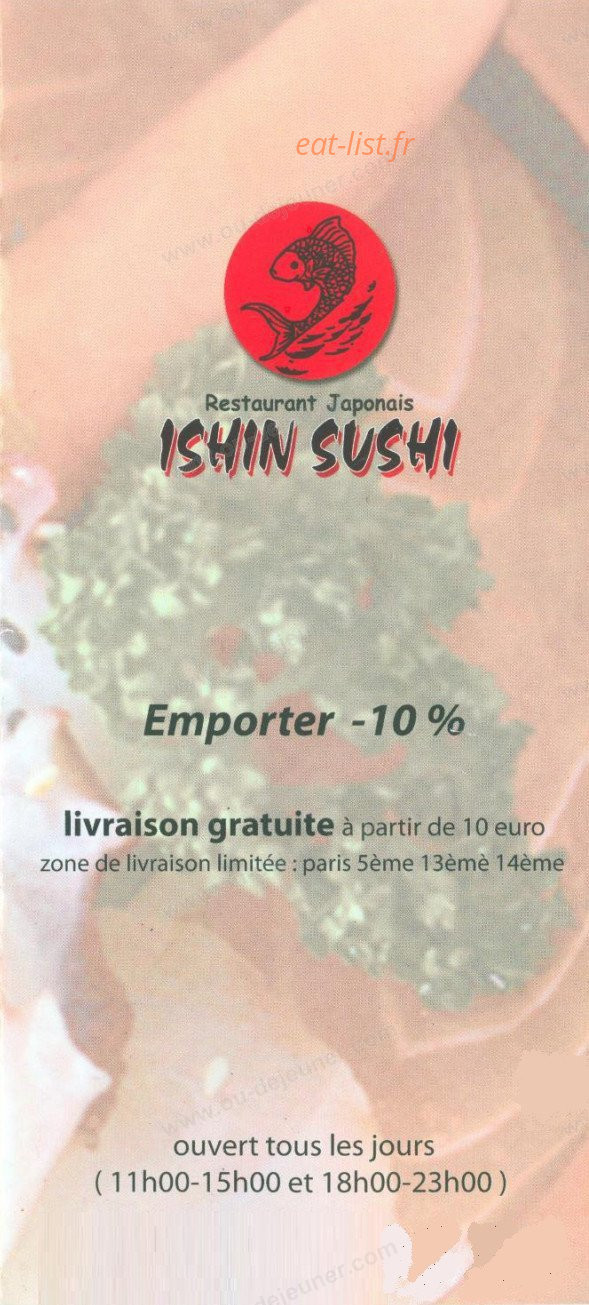 Ishin Sushi — carte page 1