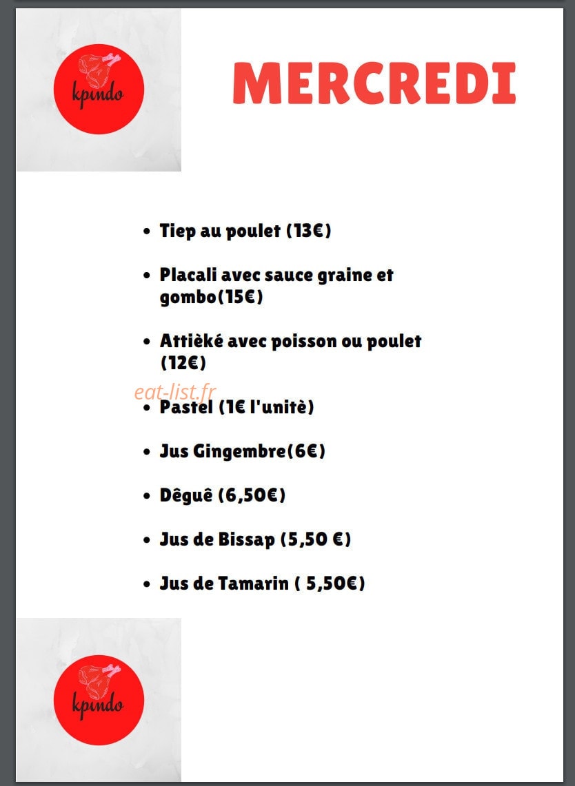kpindo Food — carte page 2