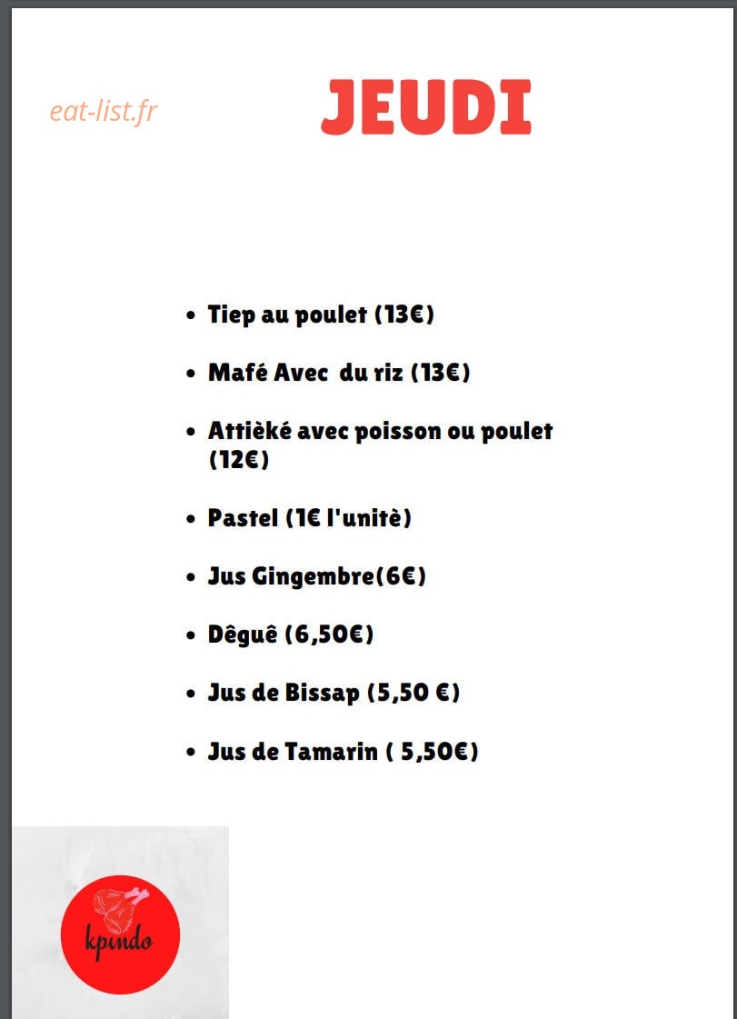 kpindo Food — carte page 3