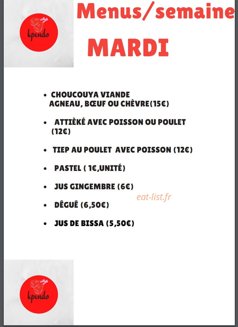 kpindo Food — carte page 1