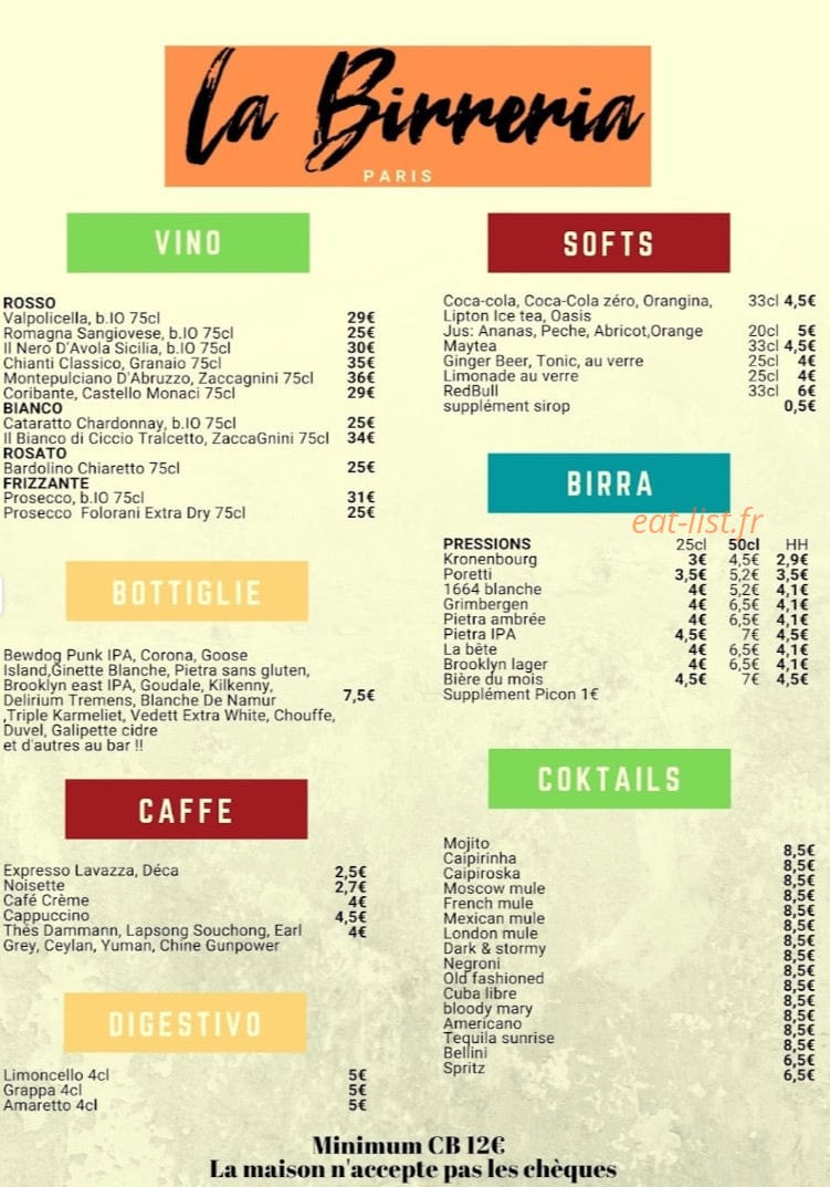 La Birreria — carte page 2