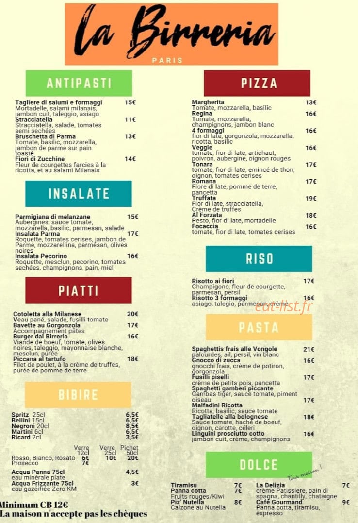 La Birreria — carte page 1