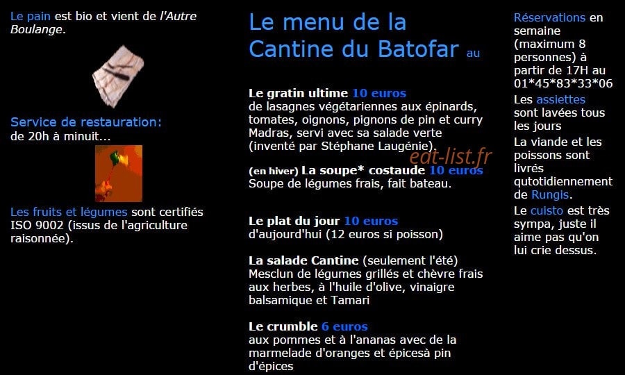 La Cantine du Batofar — carte page 1