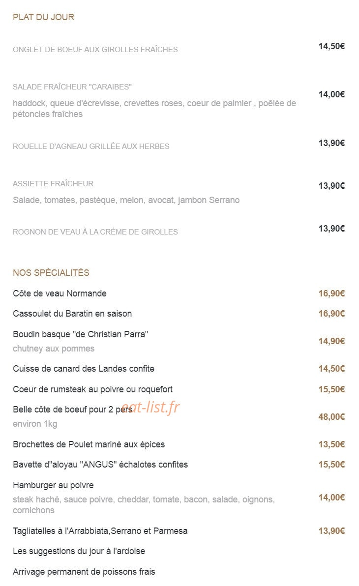 Le Baratin — carte page 1