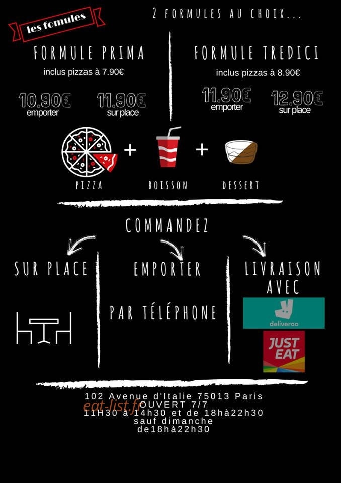 Le comptoir à Pizza — carte page 1