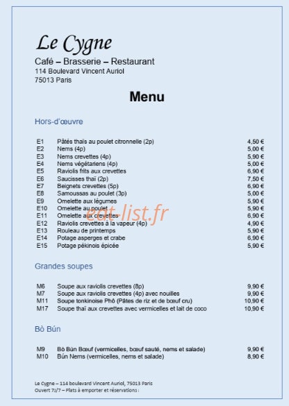 Le Cygne — carte page 3