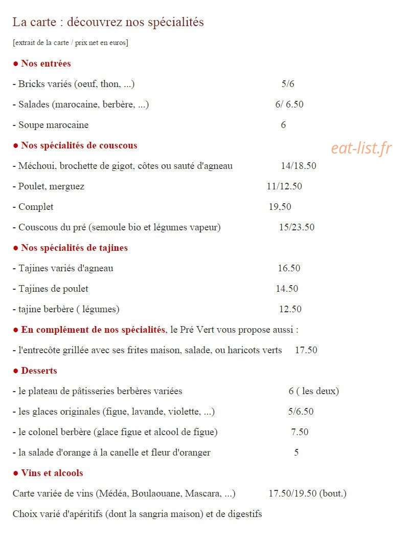Le Pré Vert — carte page 1