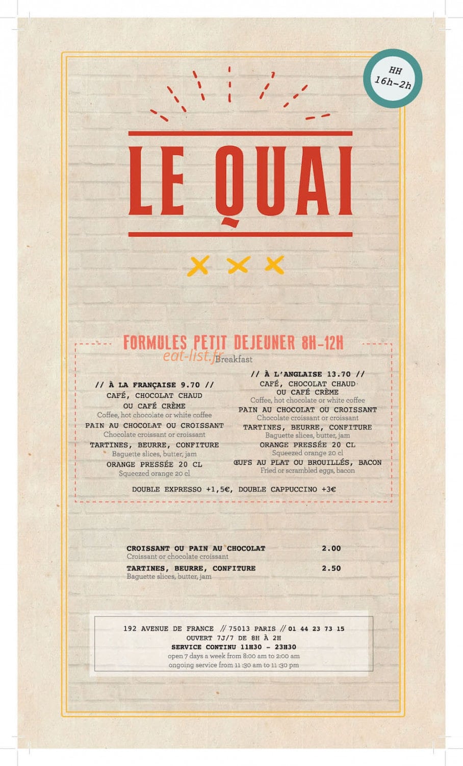 Le Quai Brasserie — carte page 1