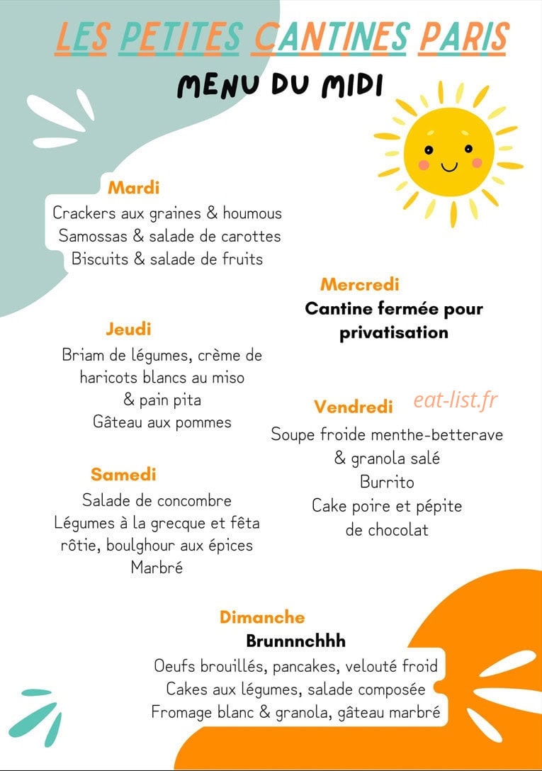 Les Petites Cantines Paris — carte page 1