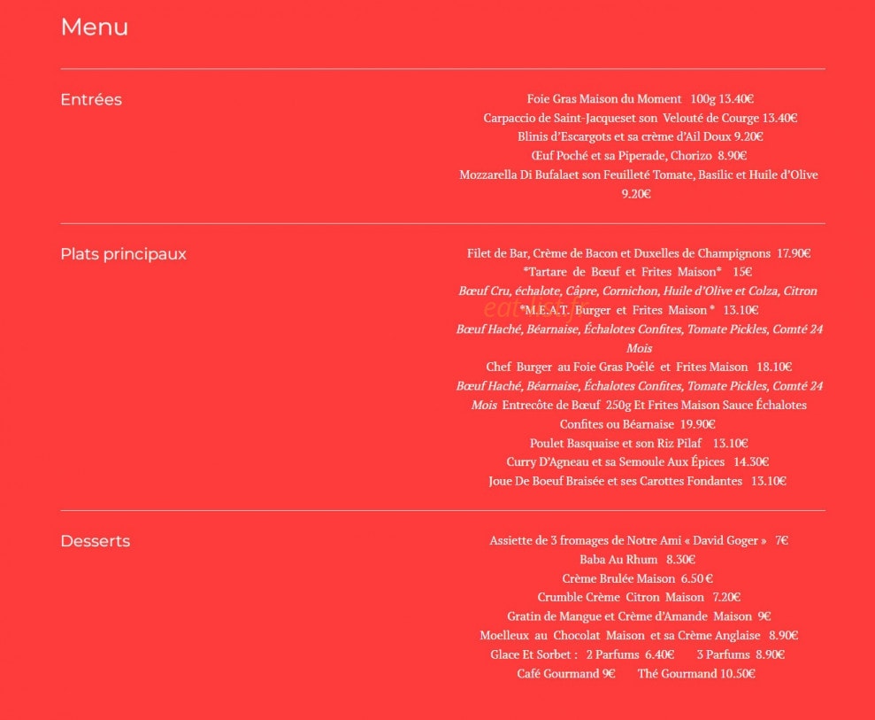 Meat — carte page 1