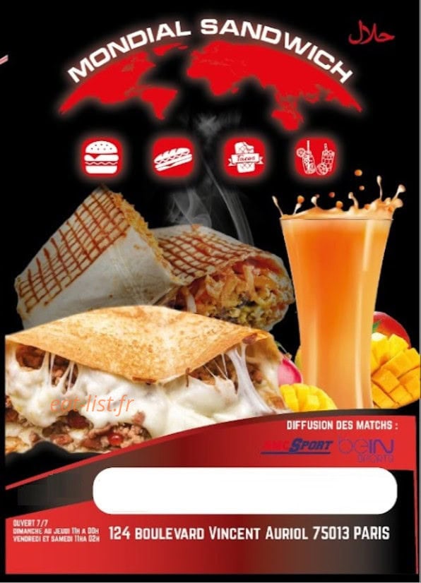 Mondial Sandwich — carte page 1