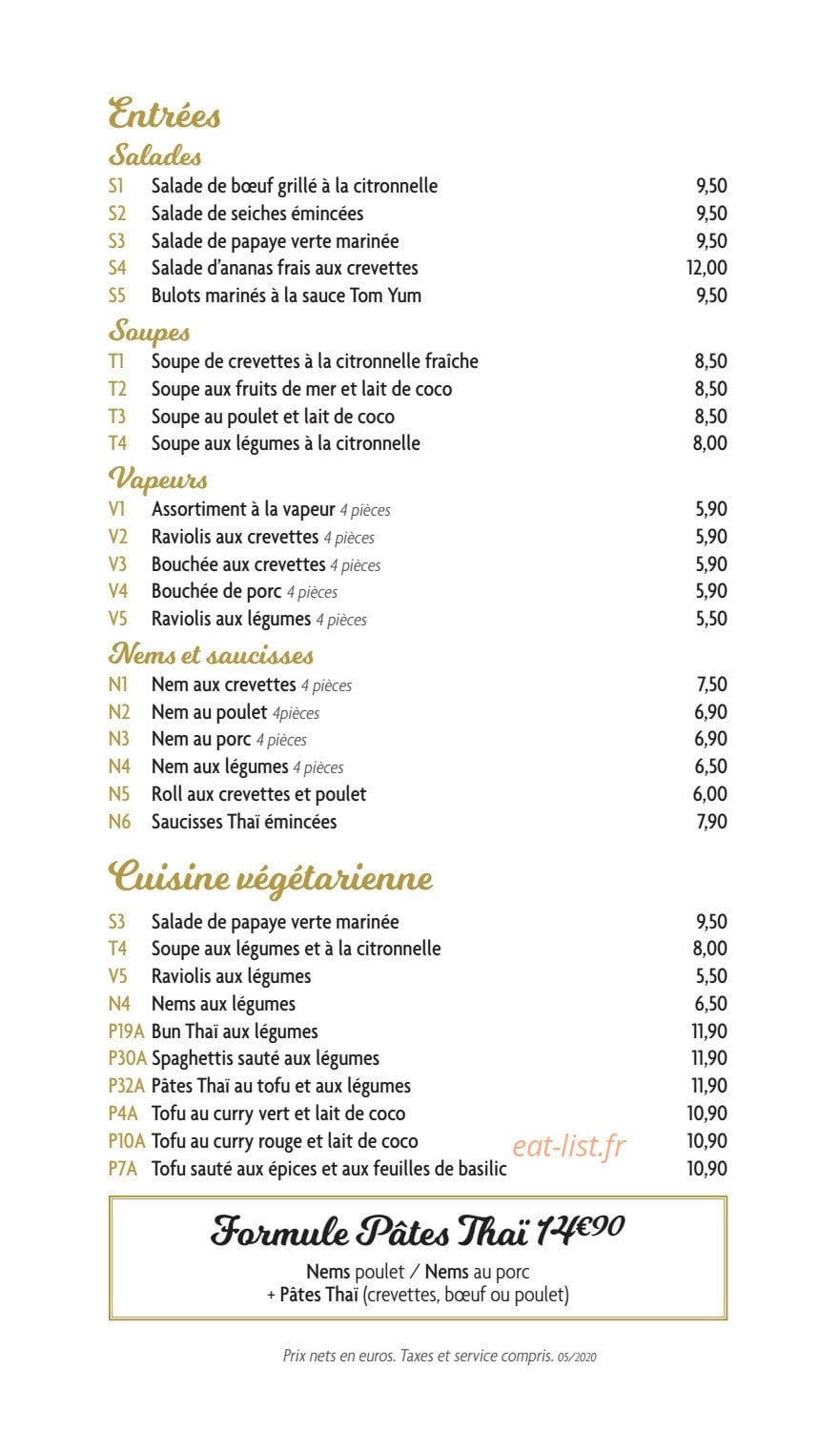 Pâtes Thaï — carte page 2