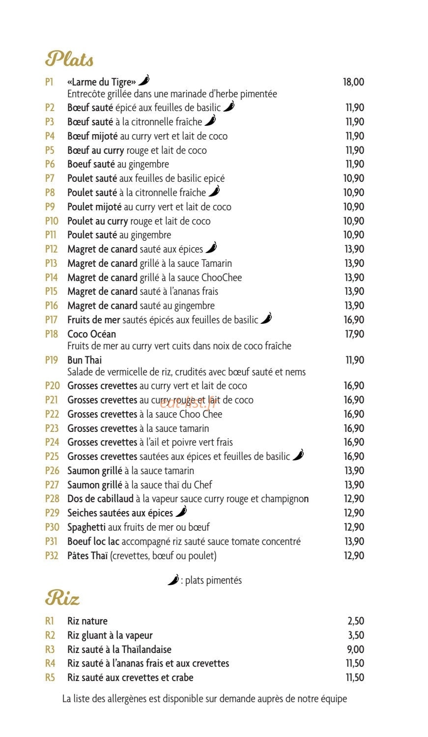 Pâtes Thaï — carte page 3