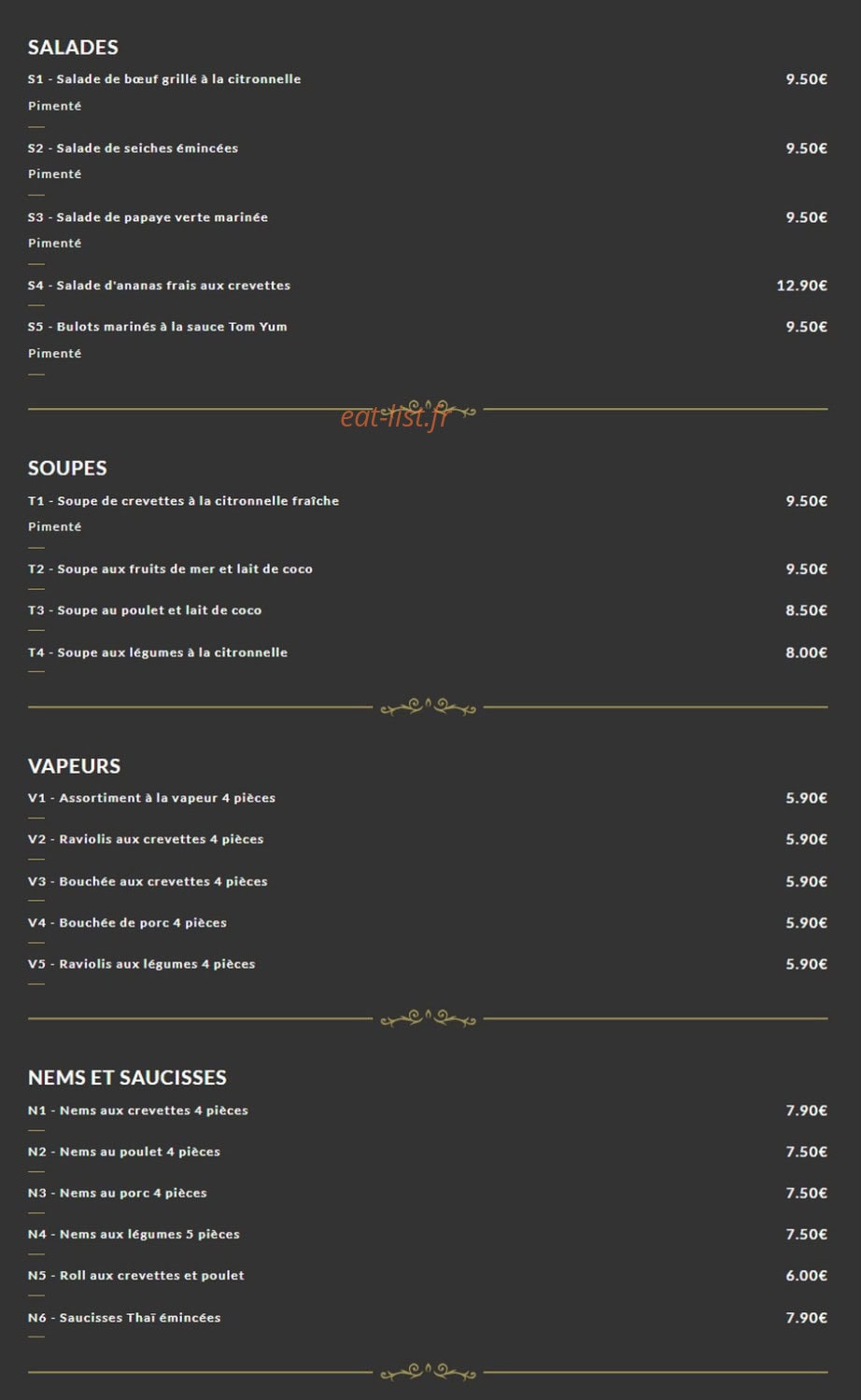 Pâtes Thaï — carte page 2