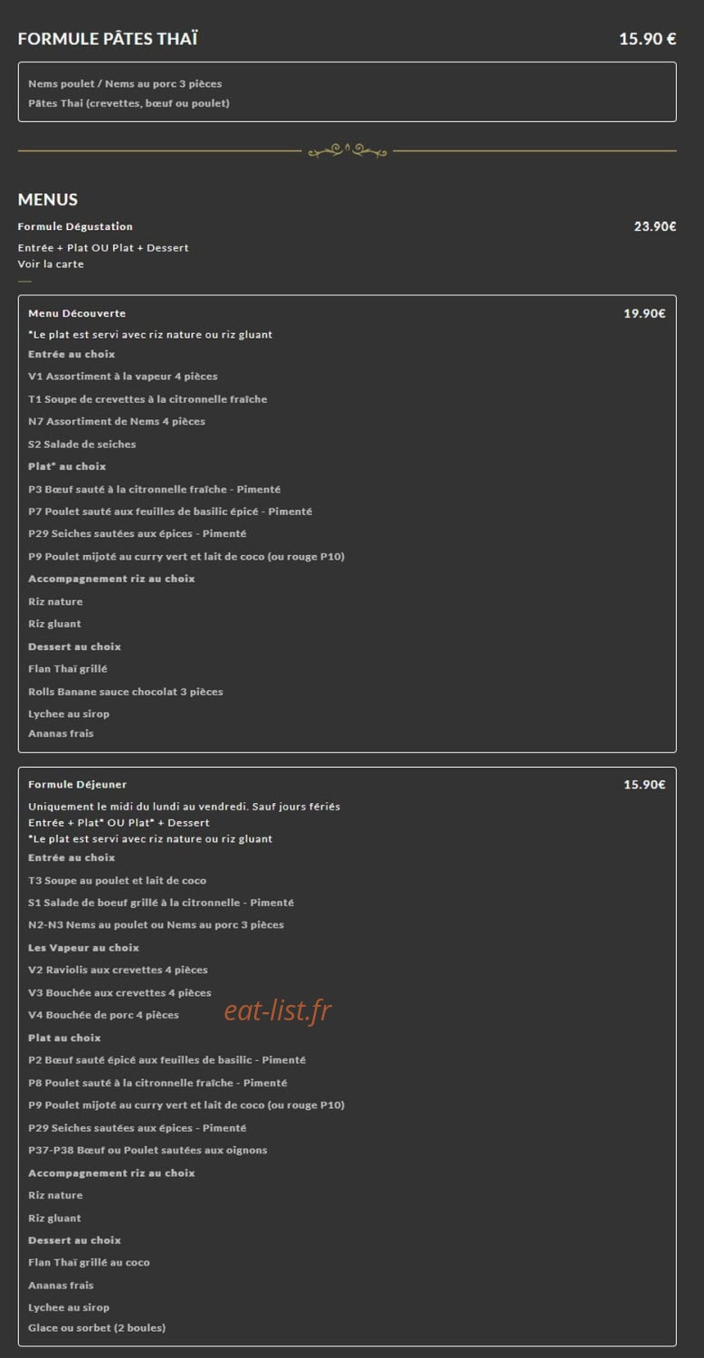 Pâtes Thaï — carte page 1