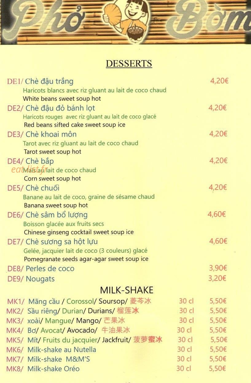 Phở Bờm — carte page 16