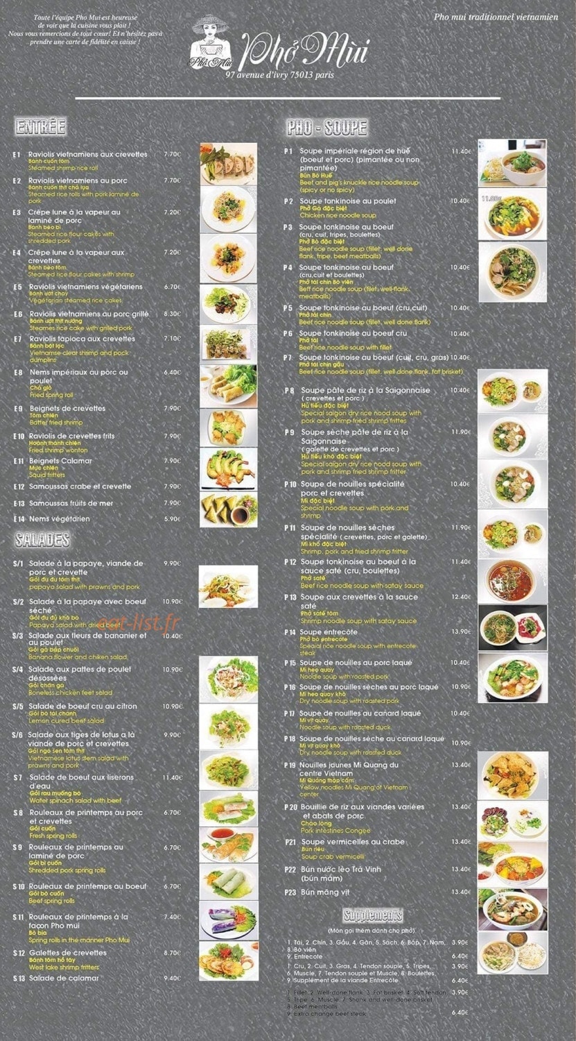 Pho Mui — carte page 1