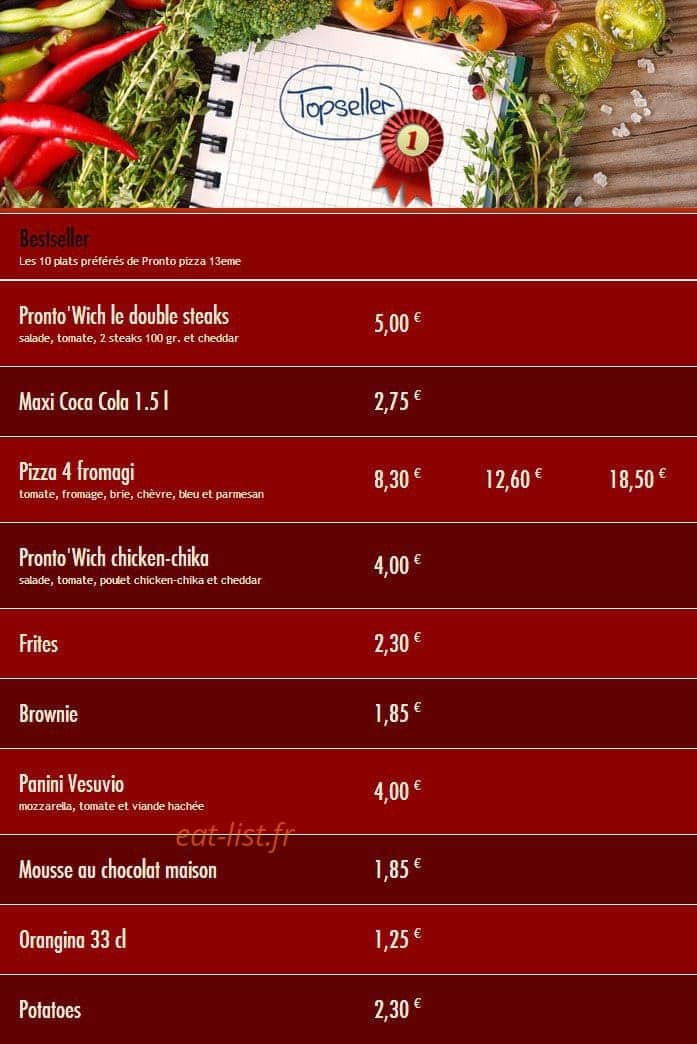 Pizza Pronto — carte page 1