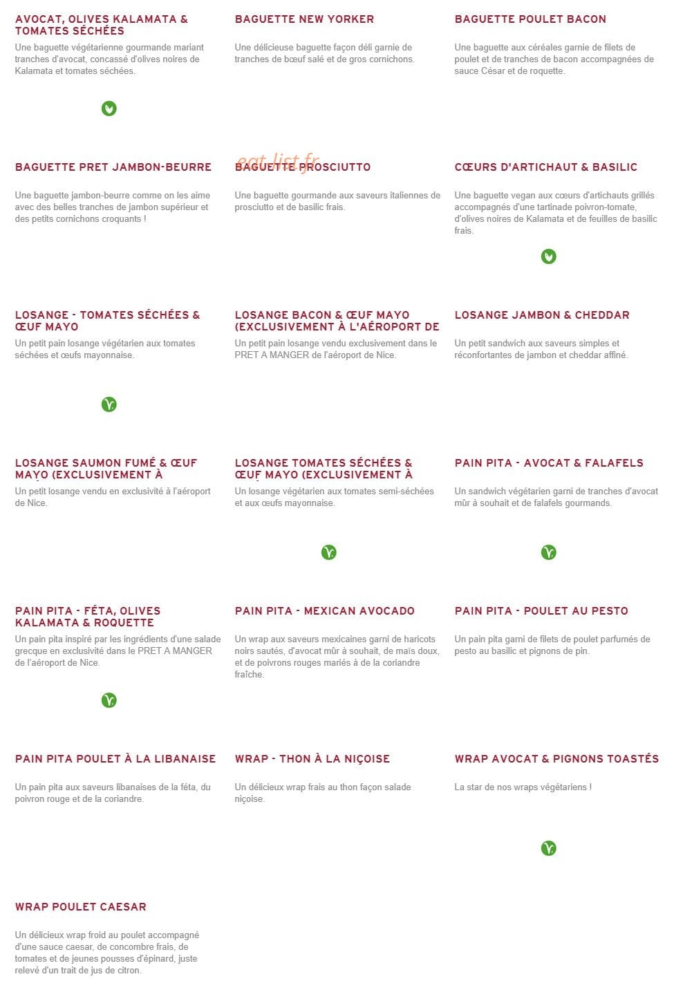 Prêt à manger — carte page 2