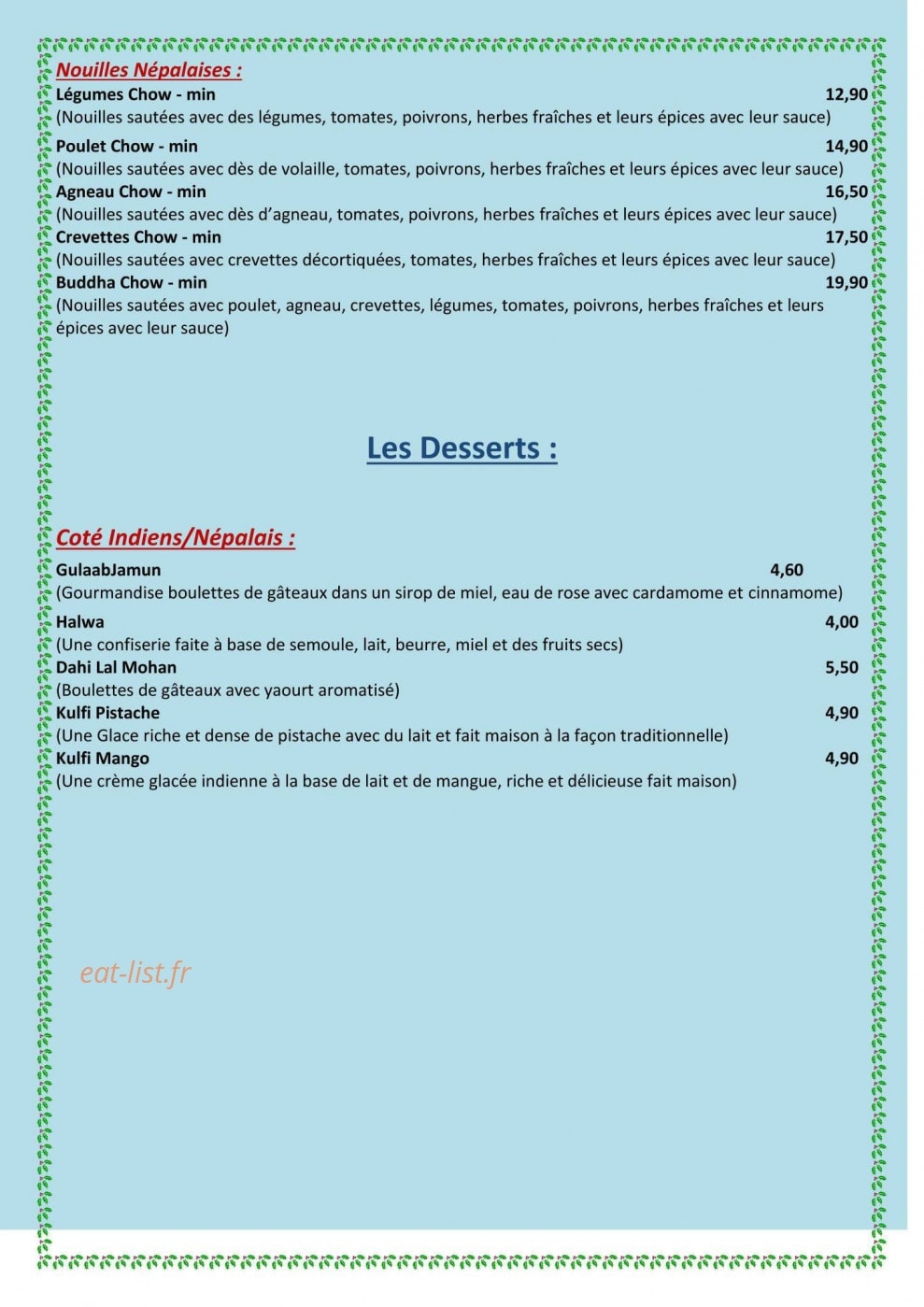 Restaurant Buddha — carte page 9