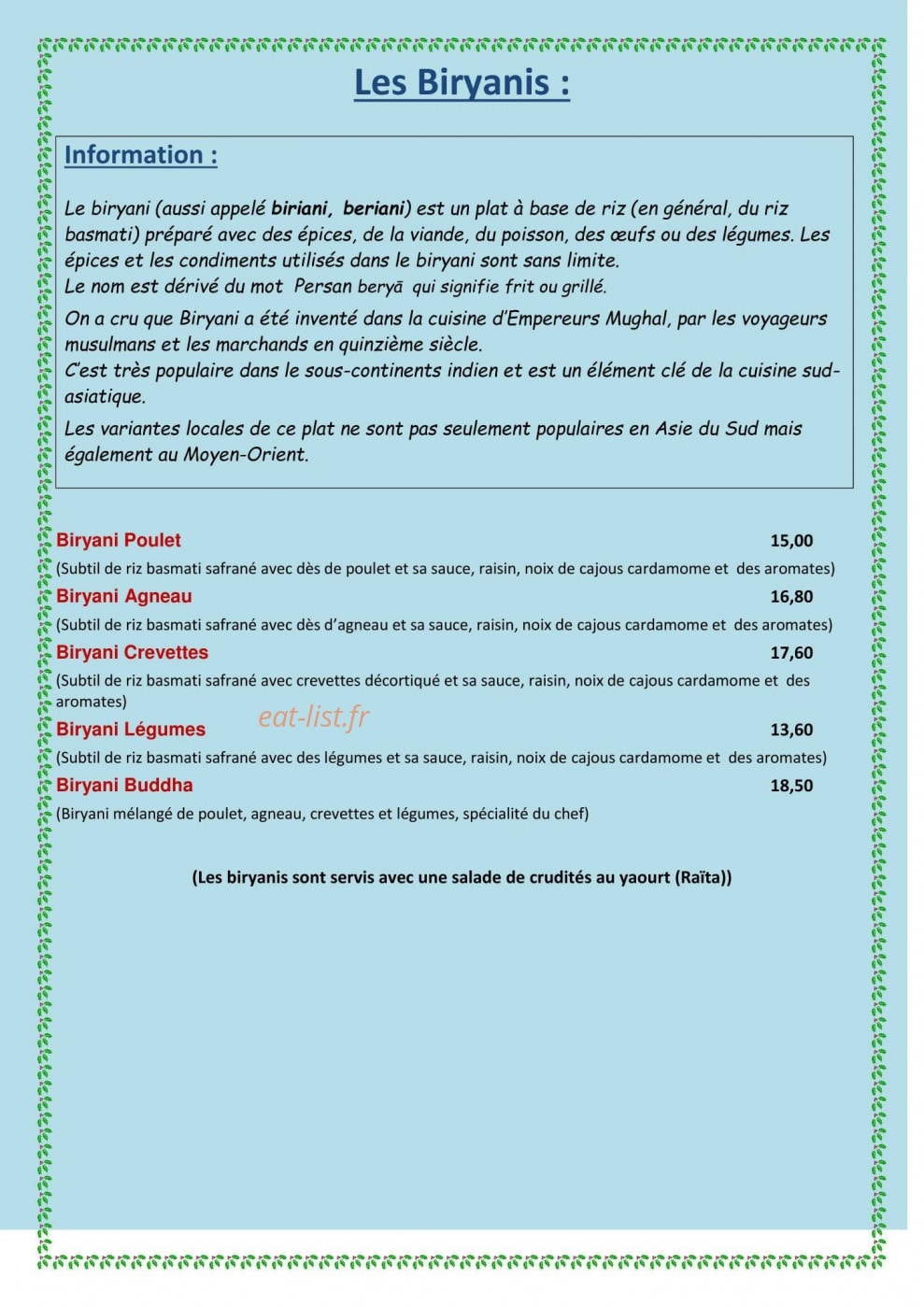 Restaurant Buddha — carte page 7