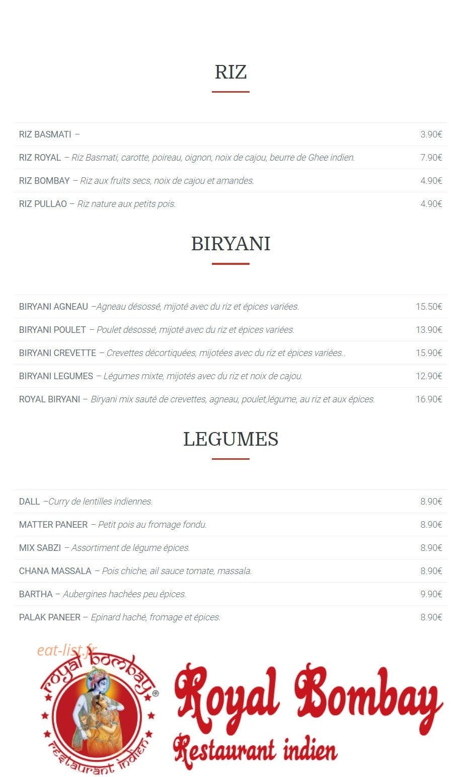 Royal Bombay — carte page 3