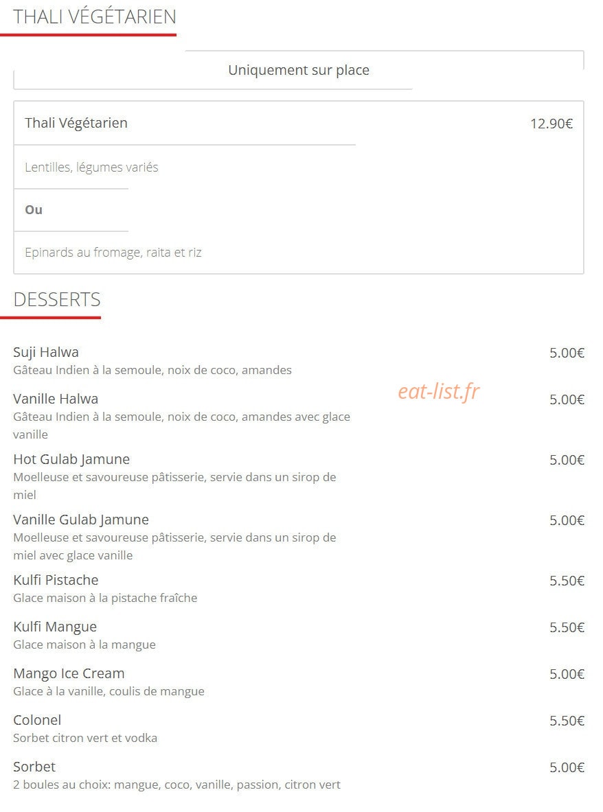 Sangeet — carte page 6