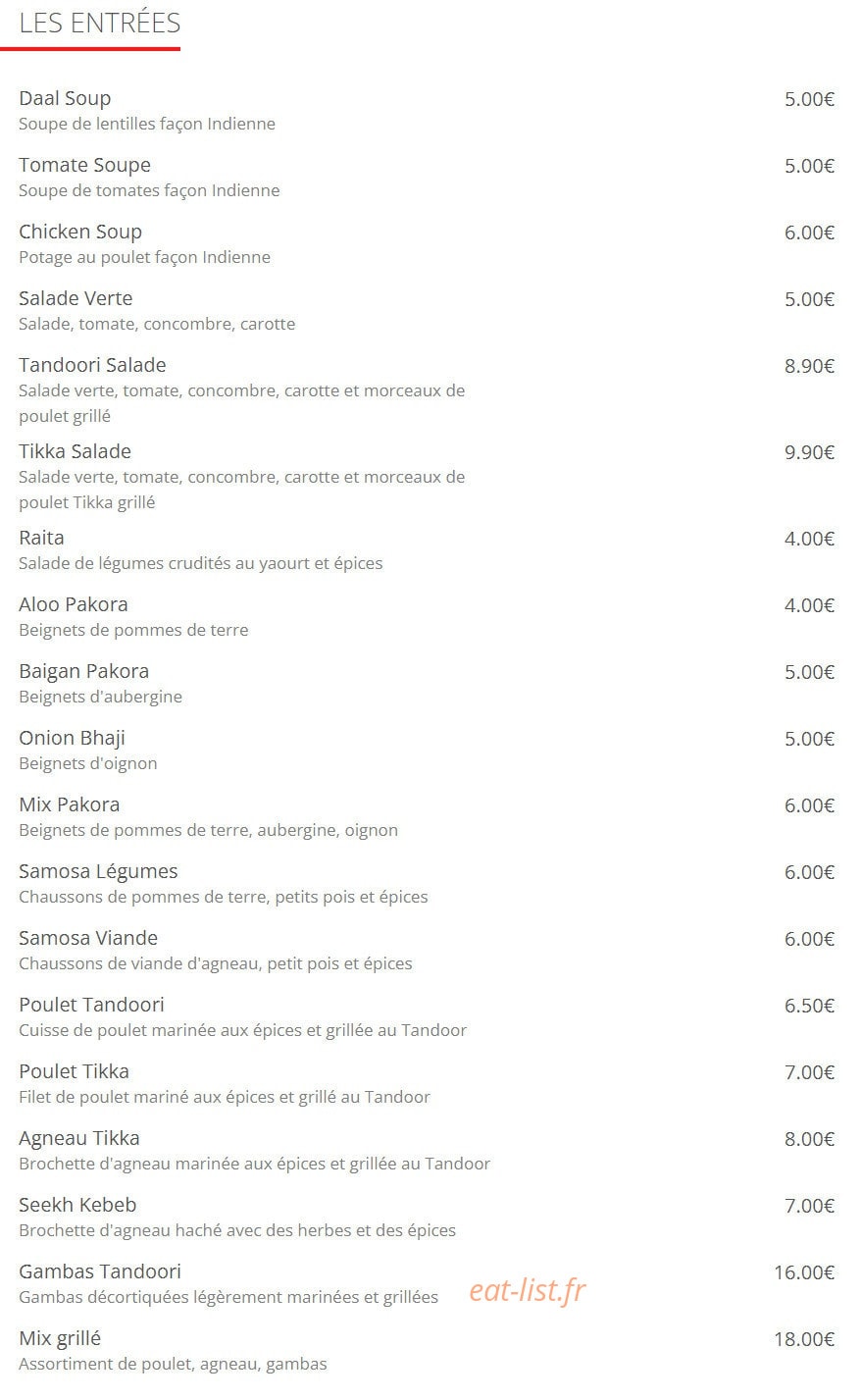 Sangeet — carte page 1
