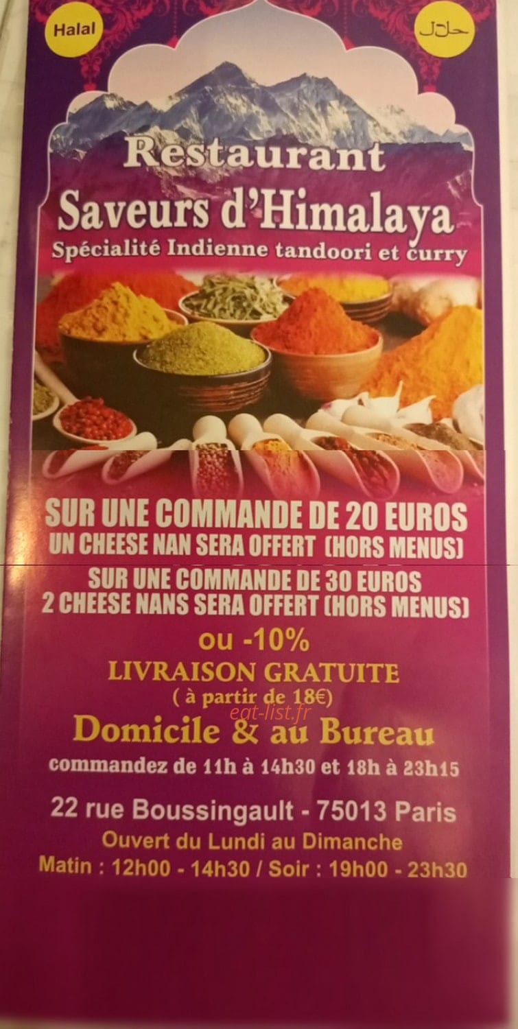 Saveurs d'Himalaya — carte page 1