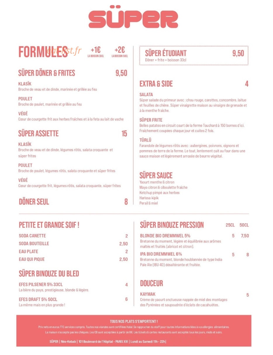 Süper Döner — carte page 1