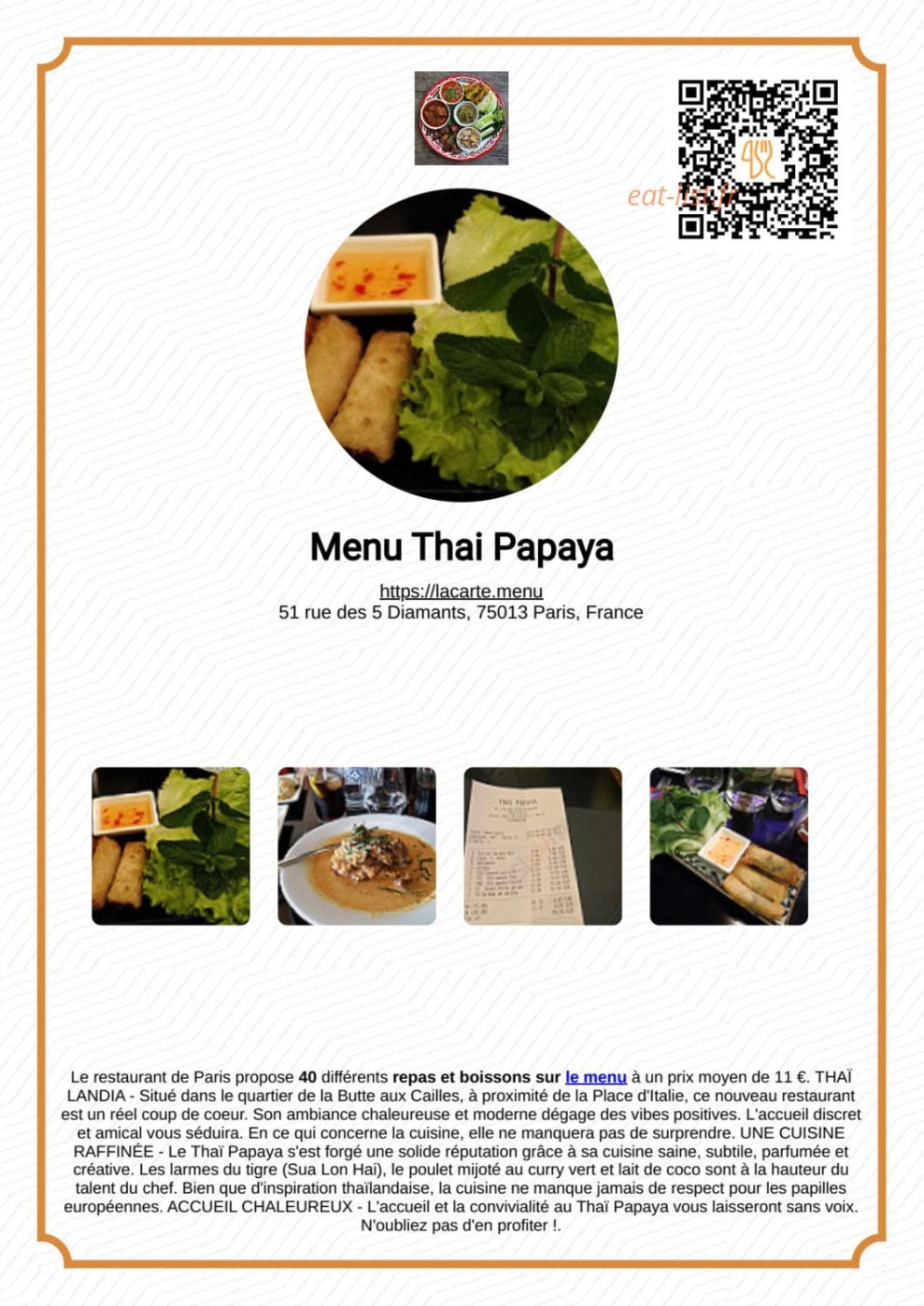 Thaï Papaya — carte page 1