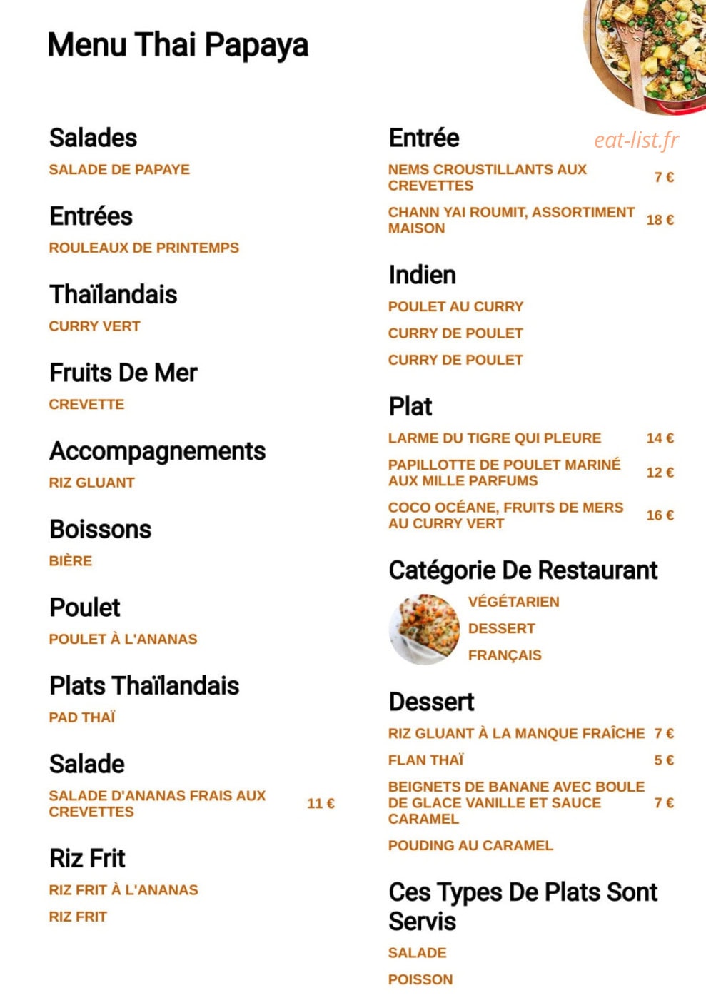 Thaï Papaya — carte page 2