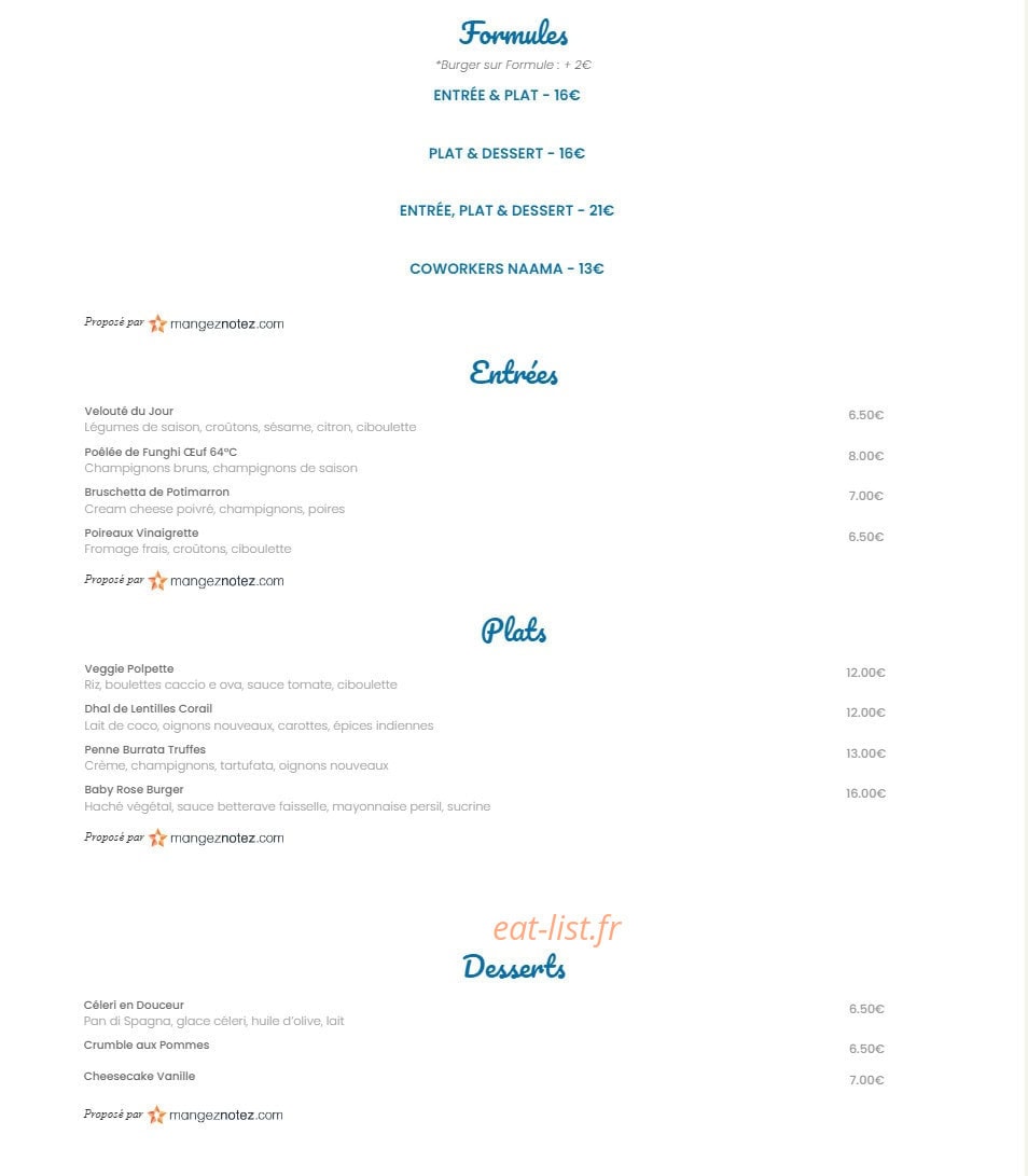 The Bench Café — carte page 1