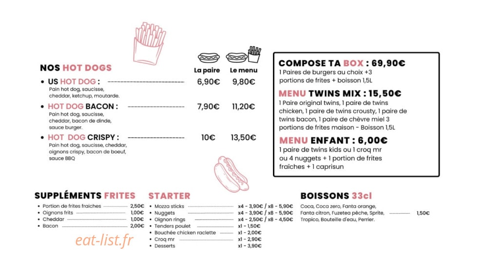Twins Burgers — carte page 2